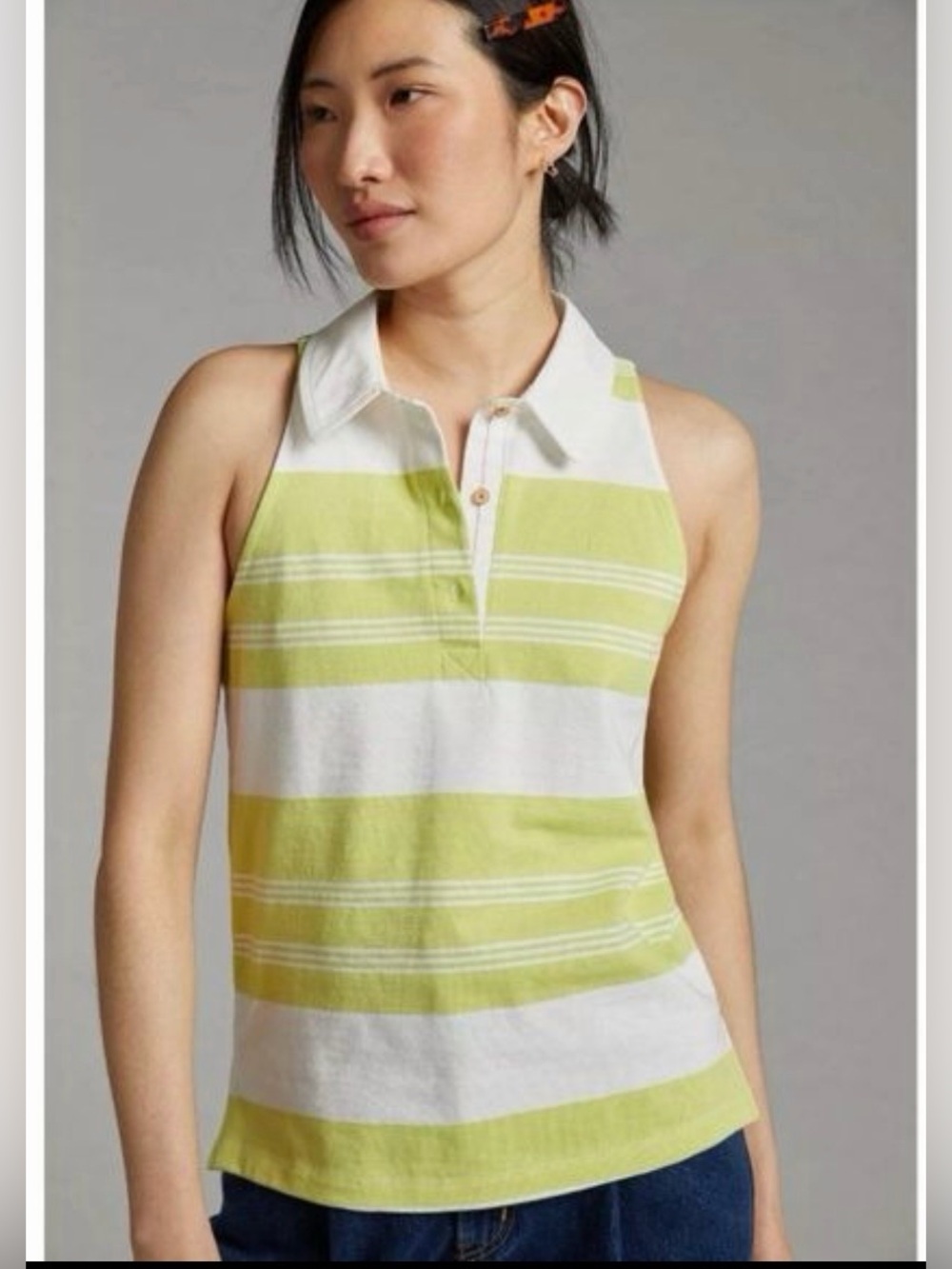 Maeve by Anthropologie Rigby Polo Tank Medium Key Lime Green Sleeveless Top Prep